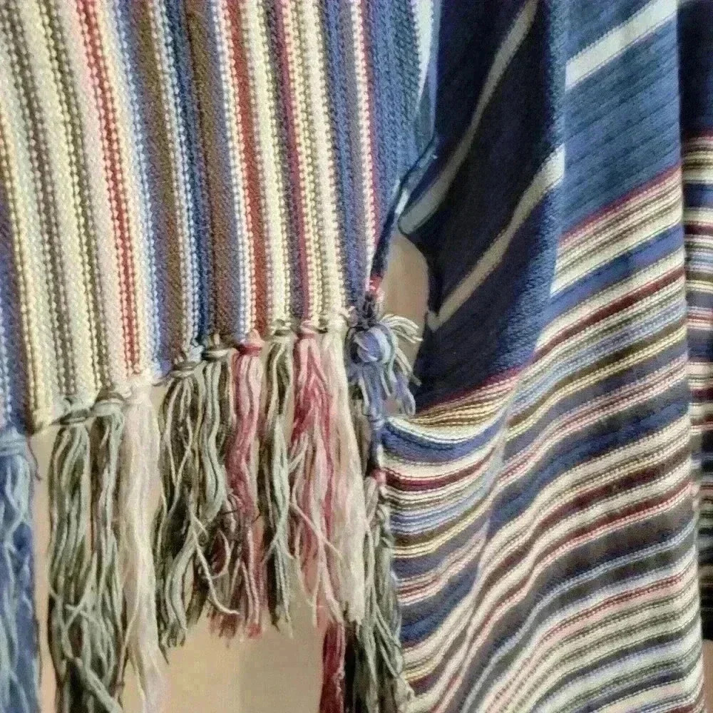 Ashley Stewart Womens Poncho Cape One Size Boho Striped Multicolor - Picture 8 of 11